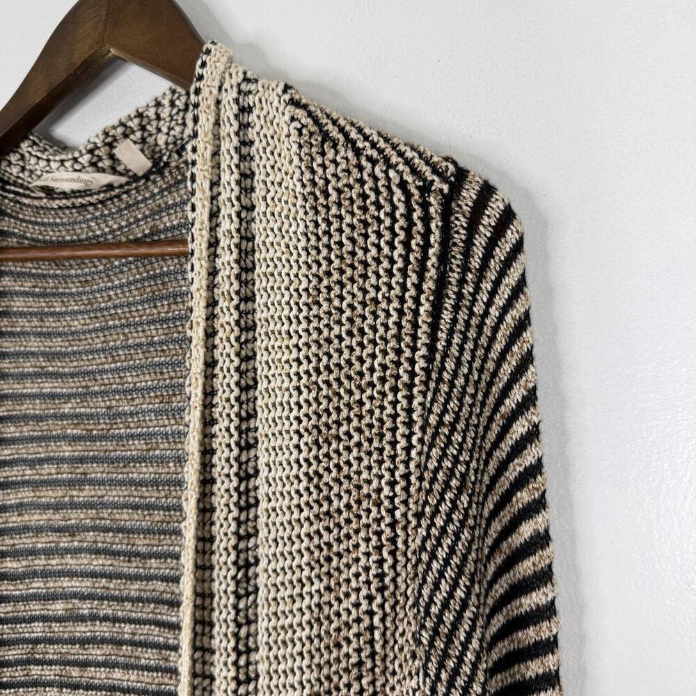 Soft Surroundings Cardigan Sweater Womens Large Beige Black Striped Open Knit